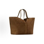 SAINT LAURENT solid color suede, Y logo stitching, bronze trim, Tote bag, shopping bag, handbag, large size for women, deep caramel cognac color